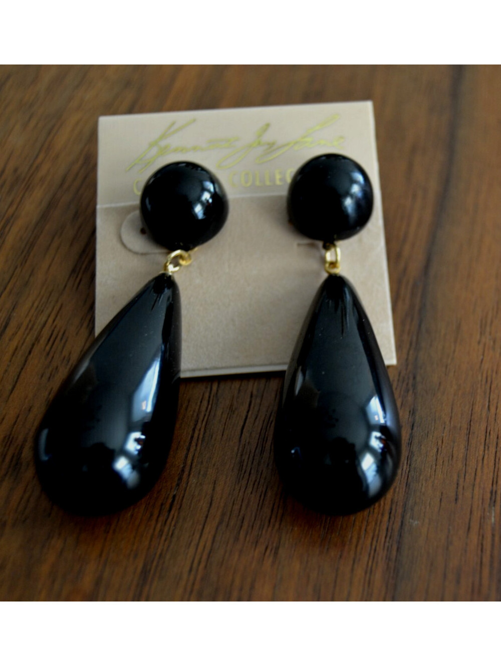KENNETH JAY LANE Couture KJL Faux Tortoise Drop Dangle Post Earrings NOC Signed